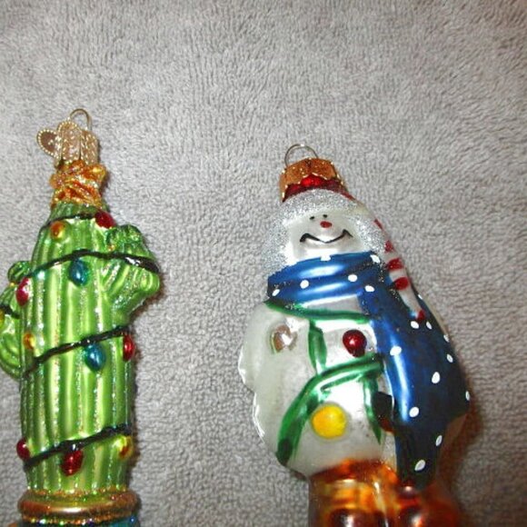 Set Of 6 MERCURY Blown GLASS Ornaments CACTUS Santa TREE Snowman VINTAGE 70s - Picture 5 of 12